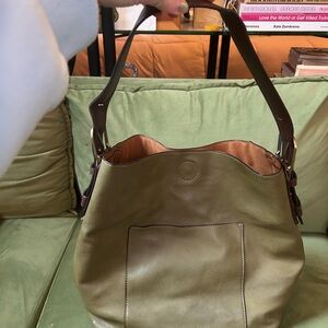 Olive Green Vegan Leather Tote Bag